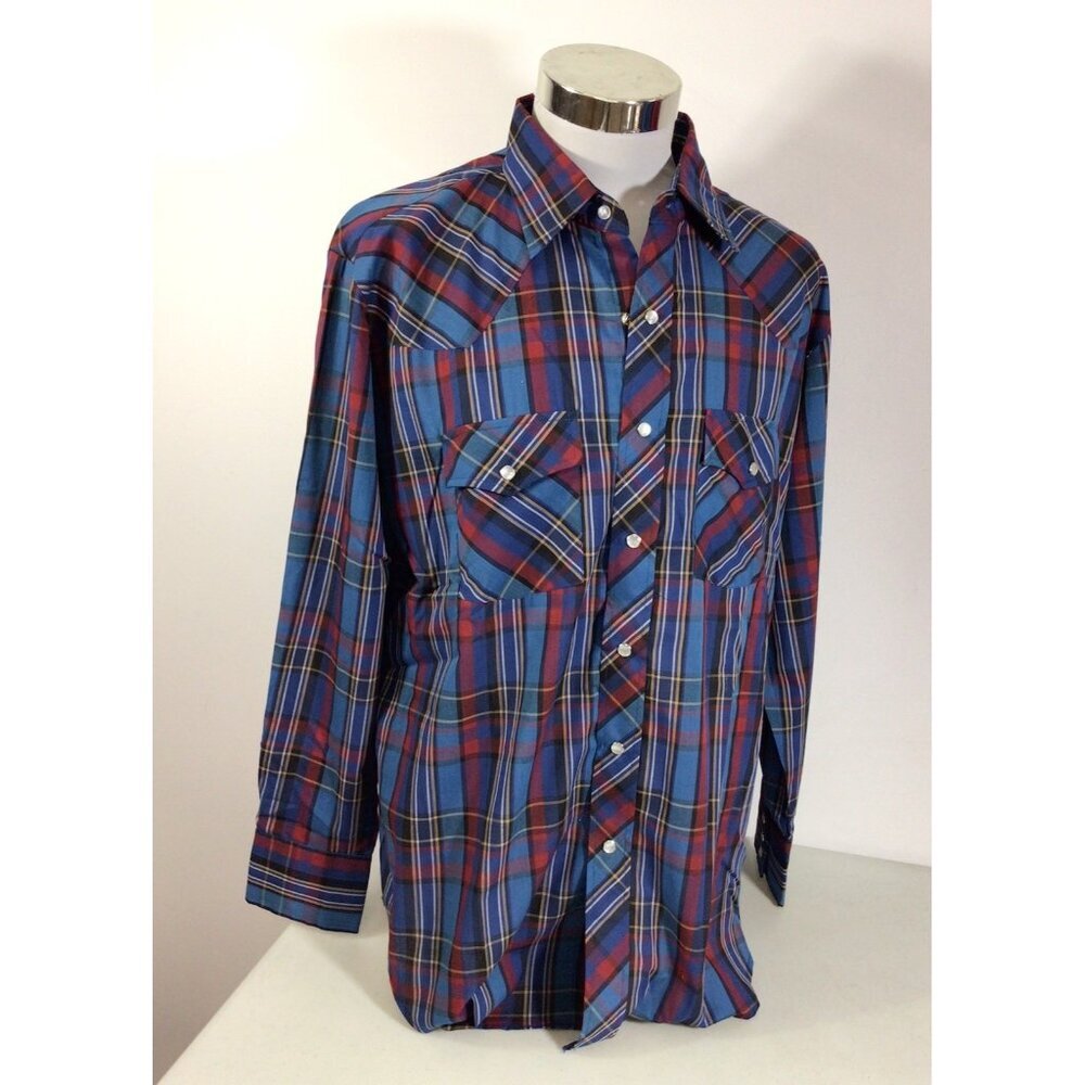 Plainsman Vintage Plaid Western Pearl Snap Shirt Mens XL NEW